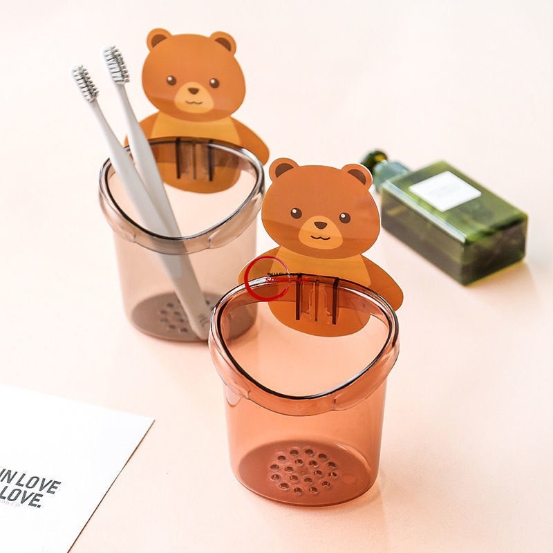 [Giá Sỉ] Cốc Đựng Bàn Chải, Ly Dán Tường Đựng Kem Đánh Răng Hình Gấu Cute Dính Tường