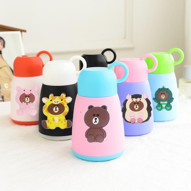 Bình nước pastel gấu brown BSNI3 300ml giữ nhiệt thuỷ tinh bọc nhựa bình đựng sữa thỏ cony chai đựng súp vịt sally