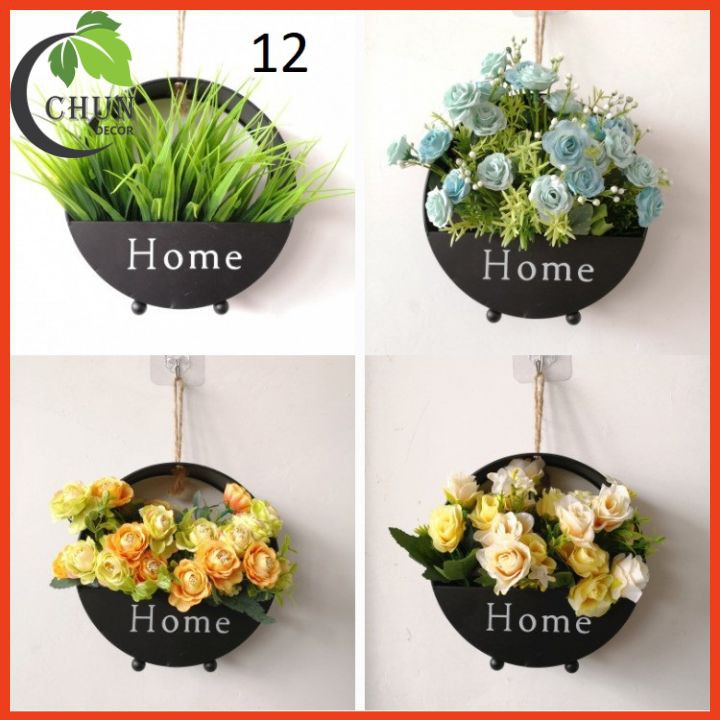 Giỏ cắm hoa, lẵng tròn cắm hoa nhiều màu treo tường chữ Home 20cm bằng thép phun sơn tĩnh điện