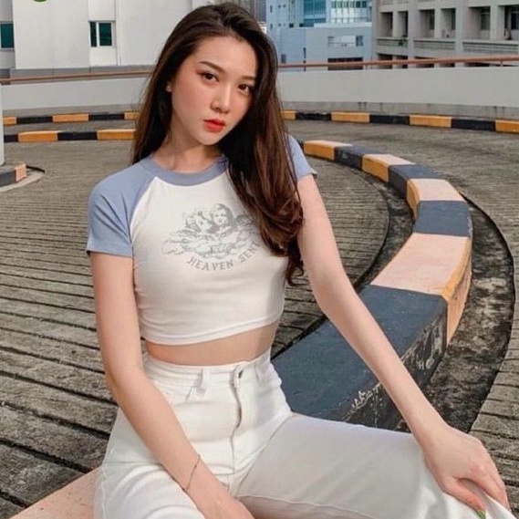 Áo thun croptop phối in hình HEVENT SENT