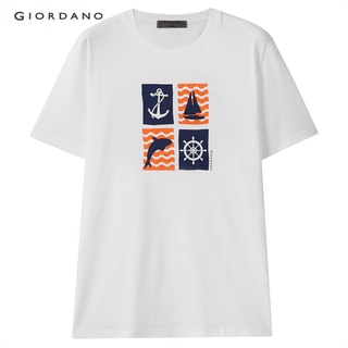 Áo thun Giordano tay ngắn cổ tròn họa tiết in thời trang cho nam 01081383