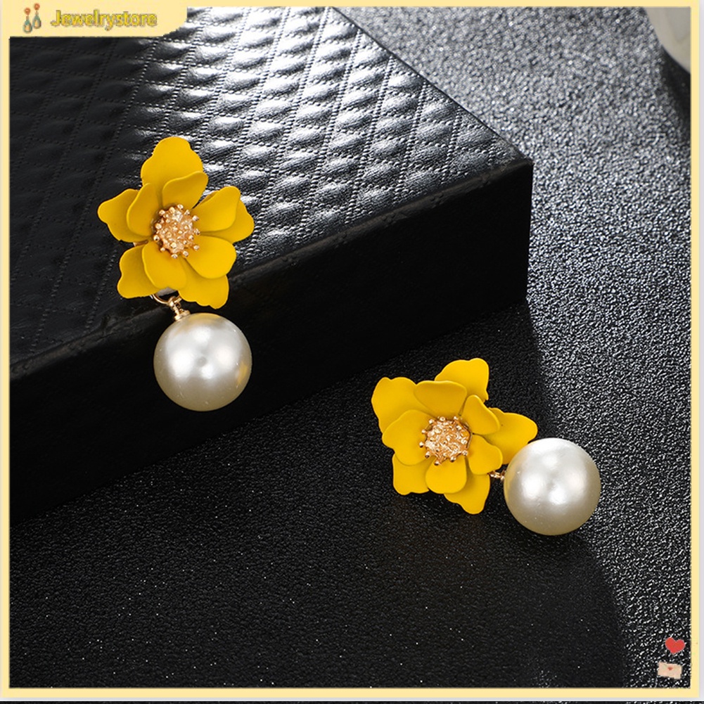 Đôi Bông Tai Mặt Hoa Đính Ngọc Trai Nhân Tạo Thời Trang