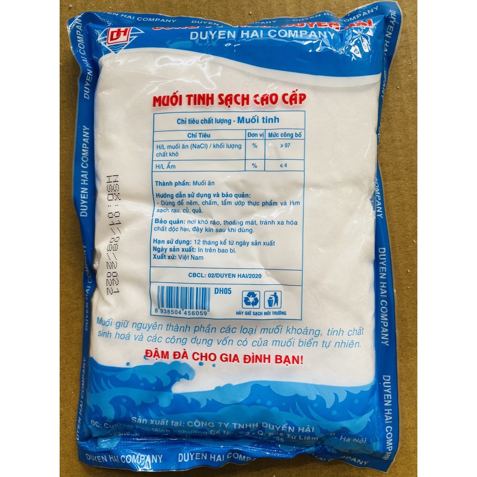 Muối sạch cao cấp chính hiệu Duyên Hải sản xuất trên công nghệ hiện đại: Muối hạt 1kg, Muối tinh 500g