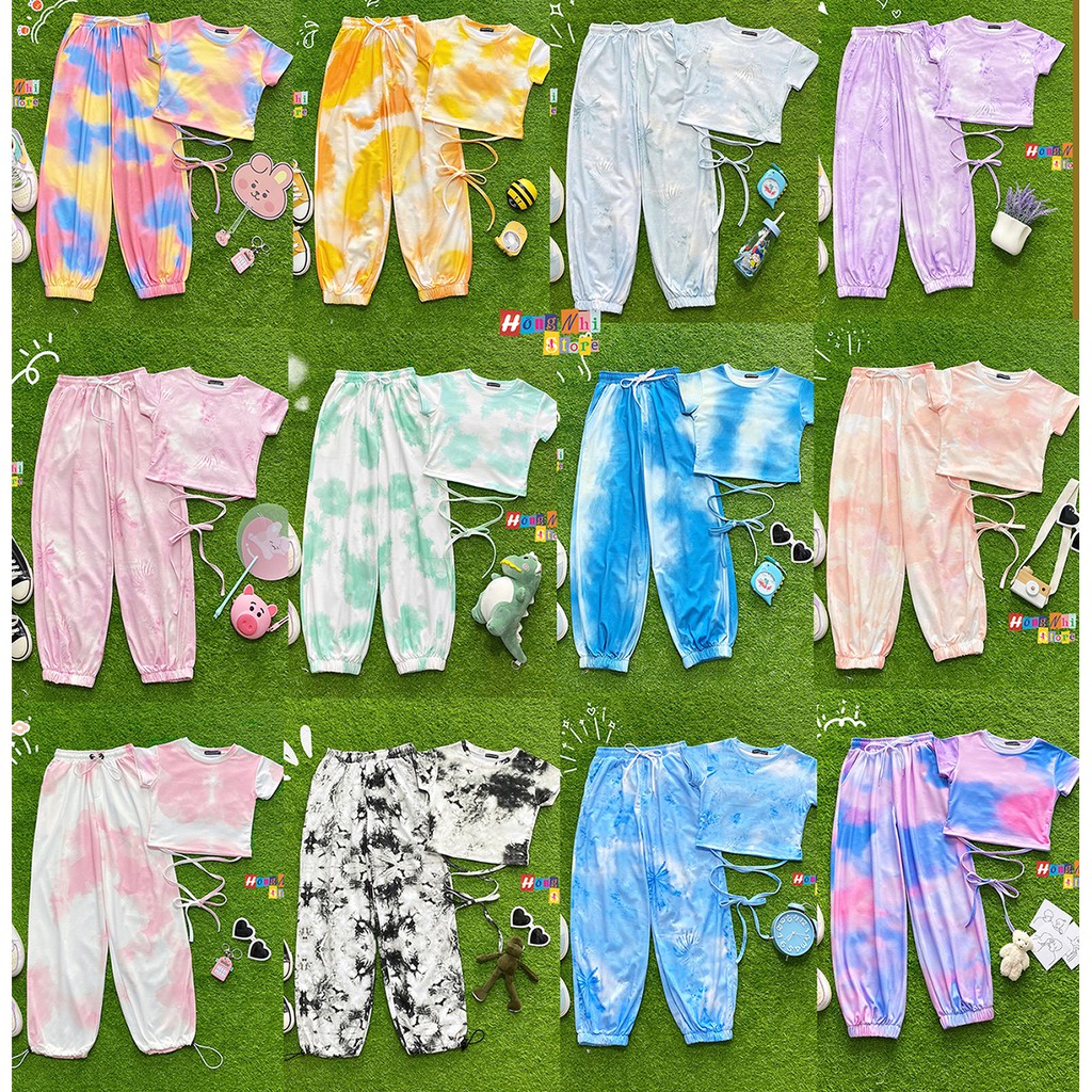 Set Bộ Áo Croptop Body Thắt Eo Phối Quần Jogger 3D Loang Màu Dáng Rộng Ulzzang - MM