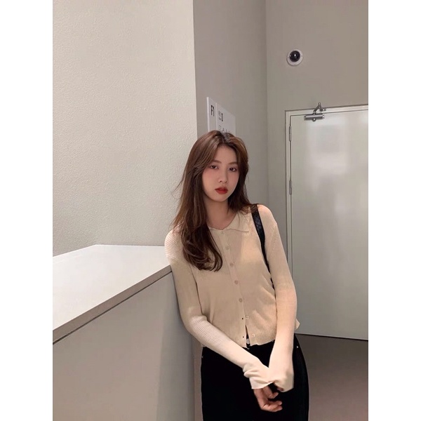 Billie Top - Áo len polo màu pastel tay dài chất len mềm Purpleheart