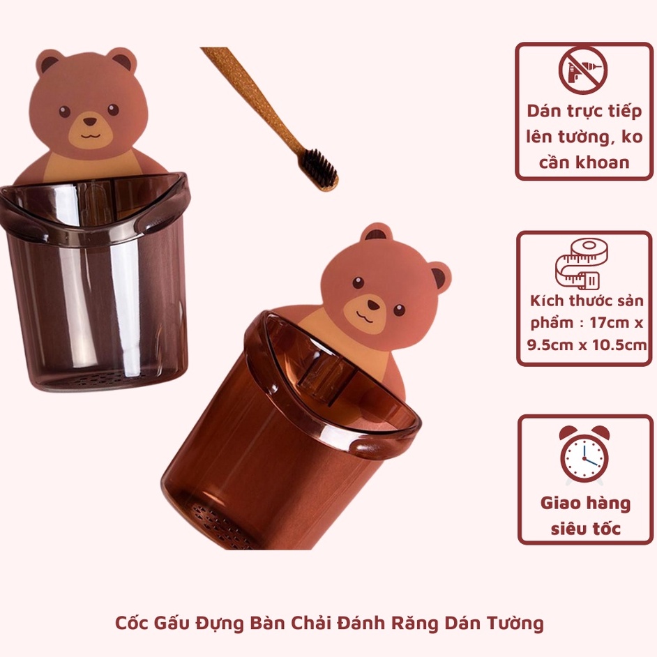 Cốc Gấu Dán Tường Đựng Bàn Chải / Mỹ Phẩm / Đồ Dùng Cá Nhân Siêu Dễ Thương MolangShop