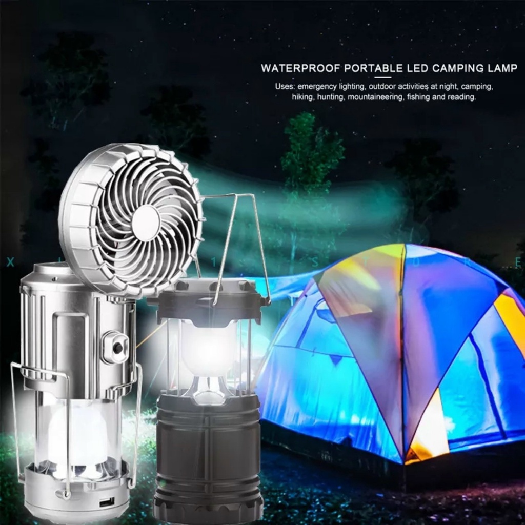 Đèn Bão, .Đèn Pin Camping 3 in 1 Lượng Mặt Trời, Kèm Sạc Dự Phòng Có Quạt Du Lịch Đi Câu Cá Cắm Trại Picnic
