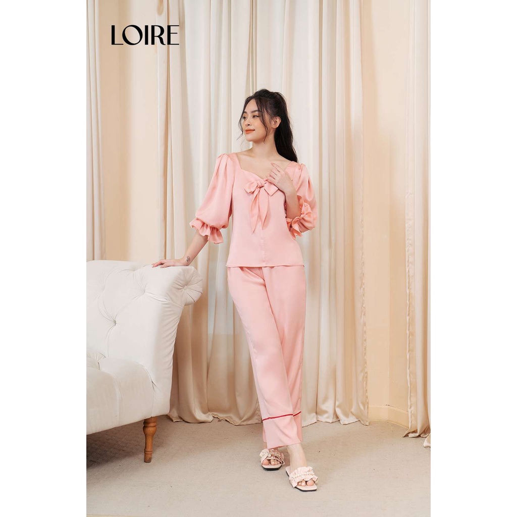 Bộ Đồ Ngủ Lụa Cổ Vuông Tay Bo Điệu Đà Lapi LPD08