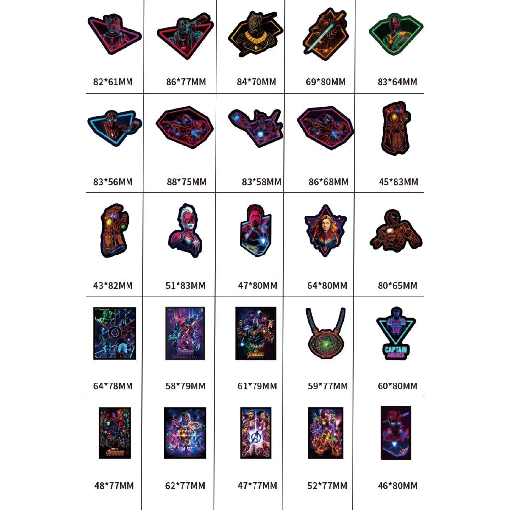 Set 100 decal chủ đề siêu anh hùng Marvel phản quang