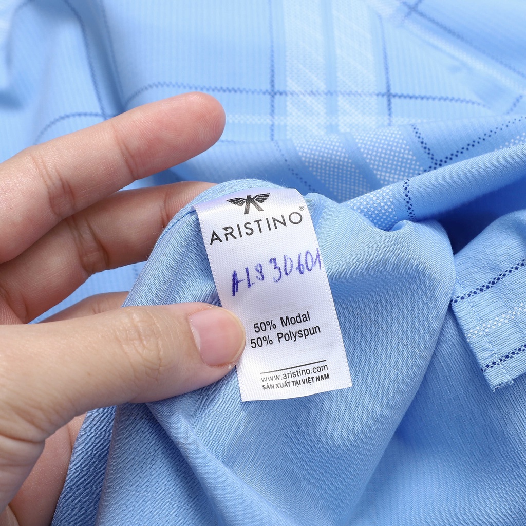 Áo sơ mi nam dài tay ARISTINO họa tiết kẻ caro màu xanh trẻ trung, thanh lịch, chất Modal mềm mại - ALS30601