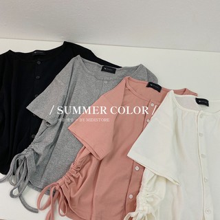 Áo croptop trơn dây rút eo cúc ngực