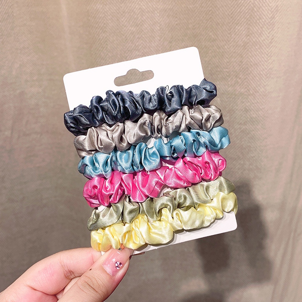 Set 6 Dây Buộc Tóc Vải Satin Co Giãn Nhiều Màu Sắc Ngọt Ngào Cho Nữ