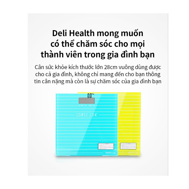 [Mã LIFEDL44 giảm 50K đơn 99K] Cân điện tử sức khỏe Deli - dành cho gia đình - Xanh/ Vàng - 8880