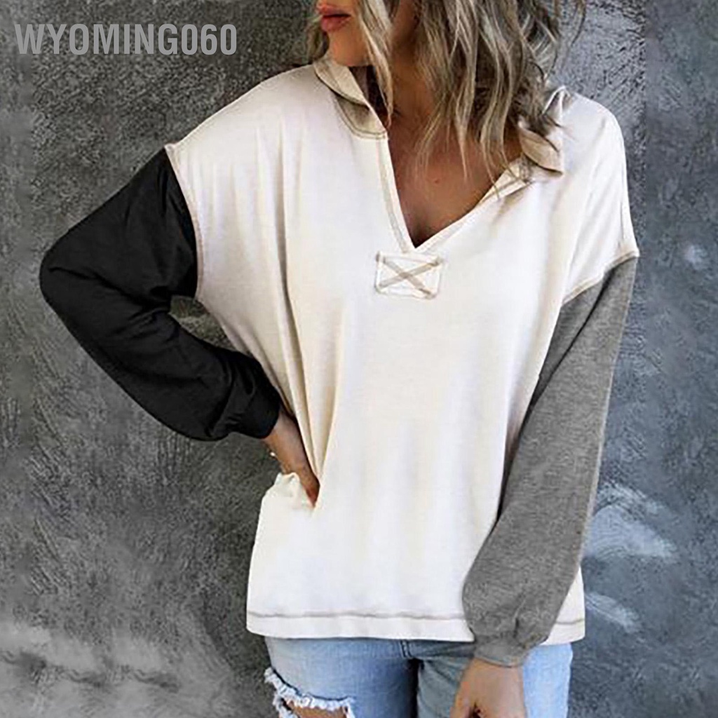 Wyoming060 Phụ nữ Áo choàng cổ V chui đầu Phong cách Đơn giản Thả vai Dài màu Khối Tay áo