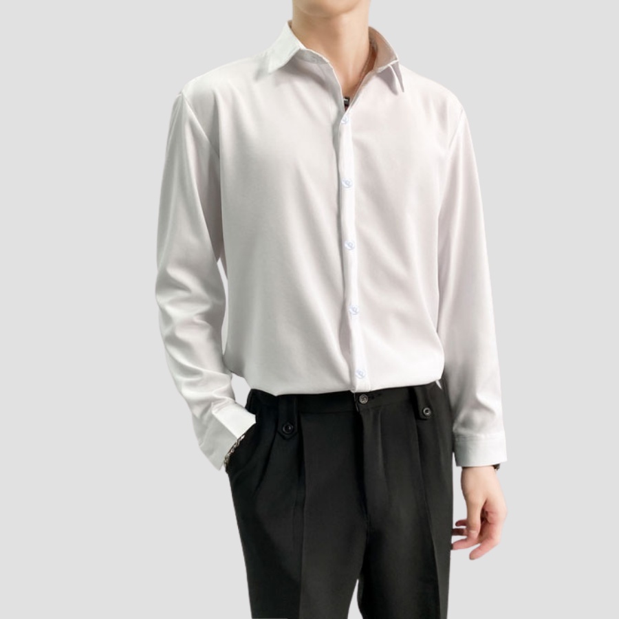 Áo sơ mi nam trơn TCE dáng ôm dài tay kiểu cơ bản vải cotton hơi co dãn thoáng mát