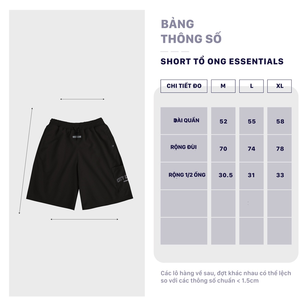 Quần short đùi local brand Essentials City Cycle chất tổ ong unisex form rộng nam nữ oversize