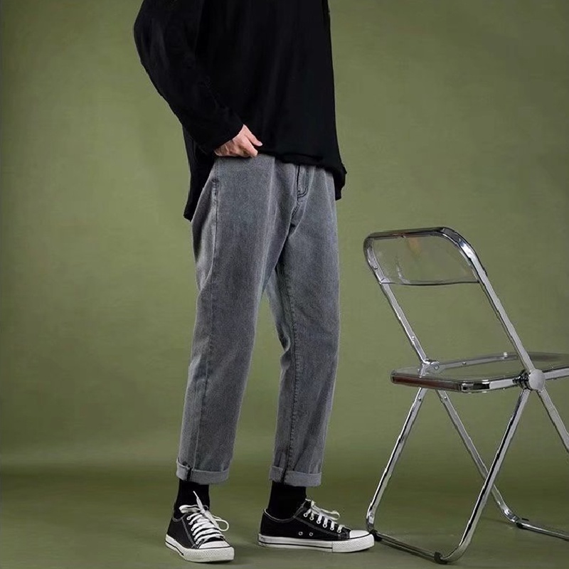 Quần jeans Trơn Dáng Suông Rộng Thoải Mái Phong Cách Thời Trang Hàn Quốc Cho Nam Giới size S-3XL