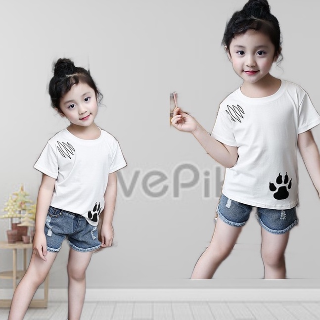Áo thun bé gái tới size đại. Áo phông cotton cao cấp bé gái lớn size 15-36kg họa tiết in hình gấu sau lưng A100