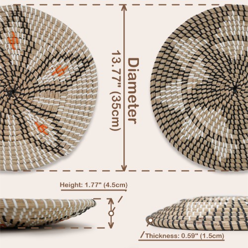 Đĩa cói trang trí tròn, bày hoa quả đồ ăn nhẹ, đồ cá nhân, treo tường, decor phòng ăn, phòng khách Bắc Âu họa tiết 0405