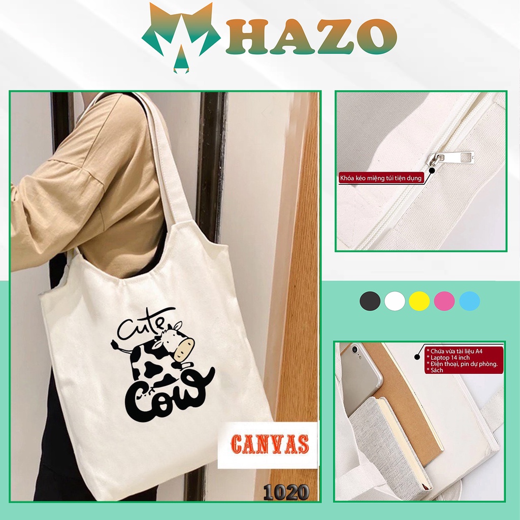 TÚI TOTE TRẮNG CHẤT VẢI CANVAS 1020 483 BÒ SỮA CUTE COW DỄ THƯƠNG HÀNG CHUẨN ĐẸP