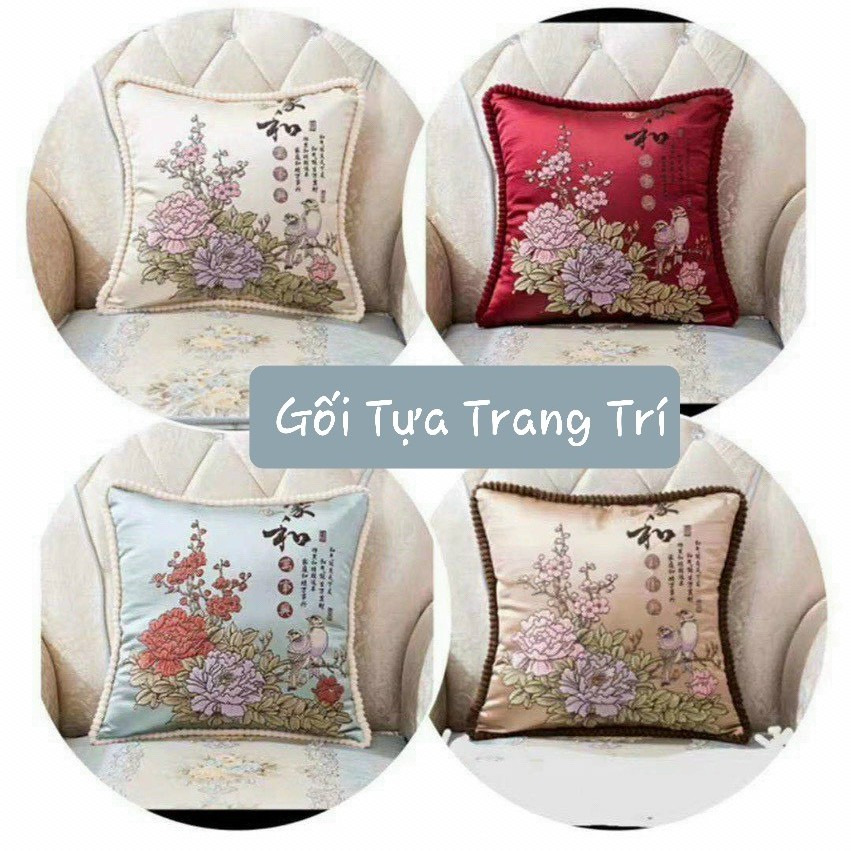 Gối Vuông Tựa Hoa Văn Tây Âu Gấm Nhung 50cmx50cm Đẳng Cấp