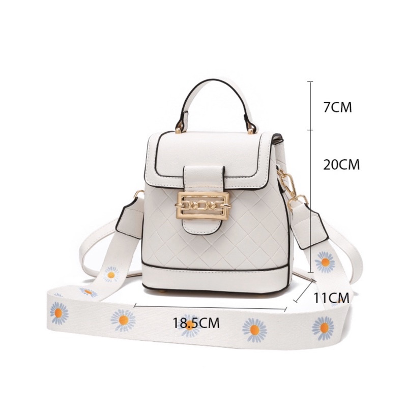 T330621- Balo da nữ kiêm đeo chéo nắp gập khoen đai xích bấm trần chéo phong cách hottrend giới trẻ Hàn Quốc