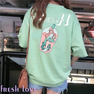 Áo thun form rộng tay lỡ Ly trà sữa | T-shirt