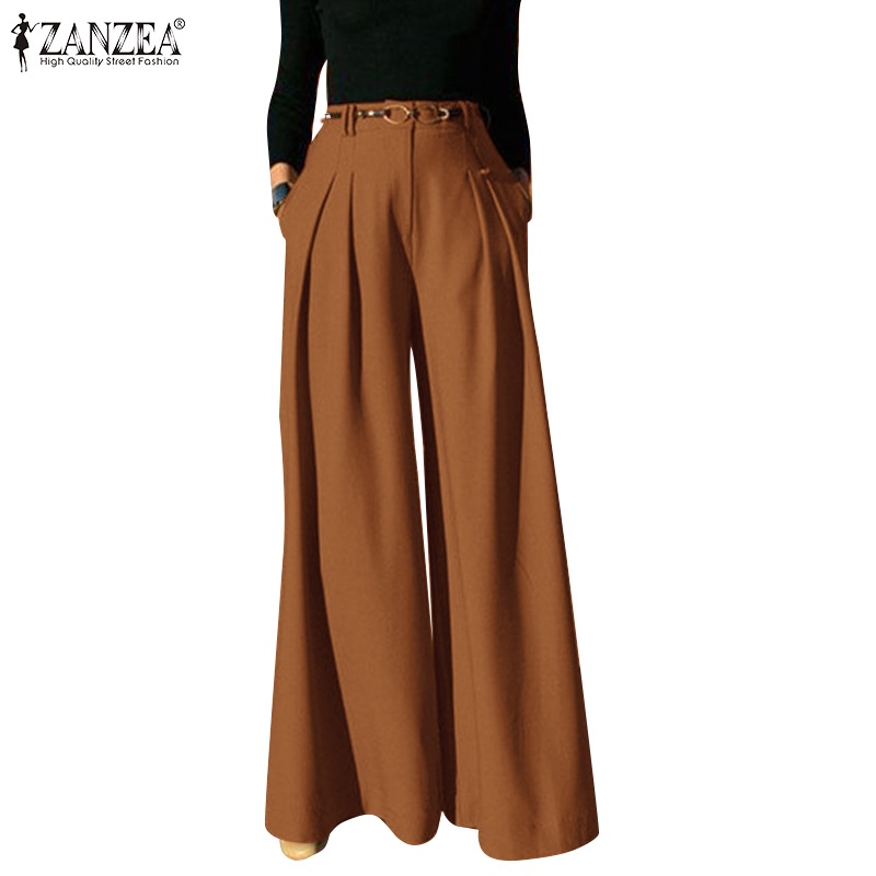 Quần dài ZANZEA ống rộng có túi  kiểu thắt dây cho nữ