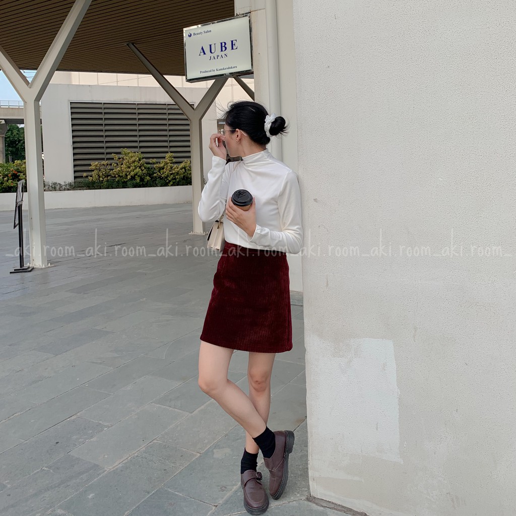 Chân váy nhung gân dày khóa lưng dáng A