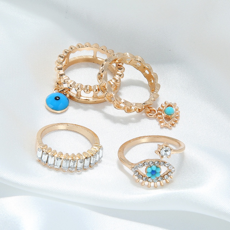 Set 4 Nhẫn Đeo Tay Kim Loại Đính Đá Màu Vàng Phong Cách Vintage Thời Trang