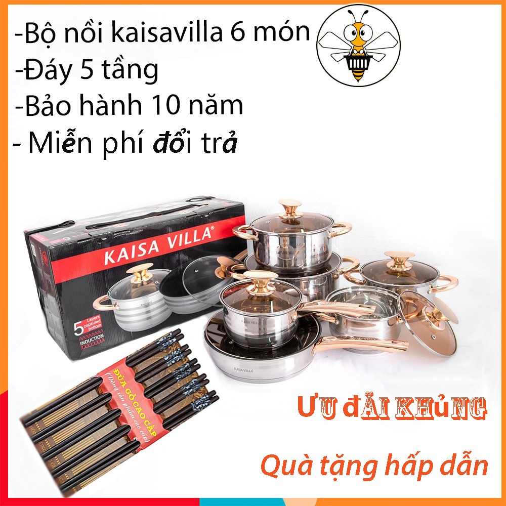 (Tặng bộ đũa khảm chai)Bộ nồi 6 món kaisavilla đáy 5 tầng hàng nhập khẩu đức️🥊Bảo Hành 10 Năm️🥊hàng chất lượng loại 1