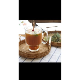 Khay đựng chén bát thức phẩm mây tre có quai gỗ 22cm
