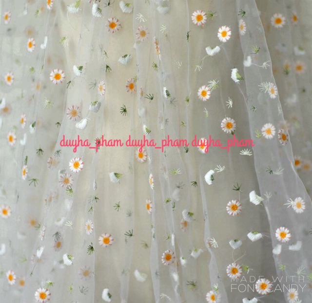 🌸VẢI LƯỚI THÊU HOA CÚC +LÁ XINH XẮN 🌸
