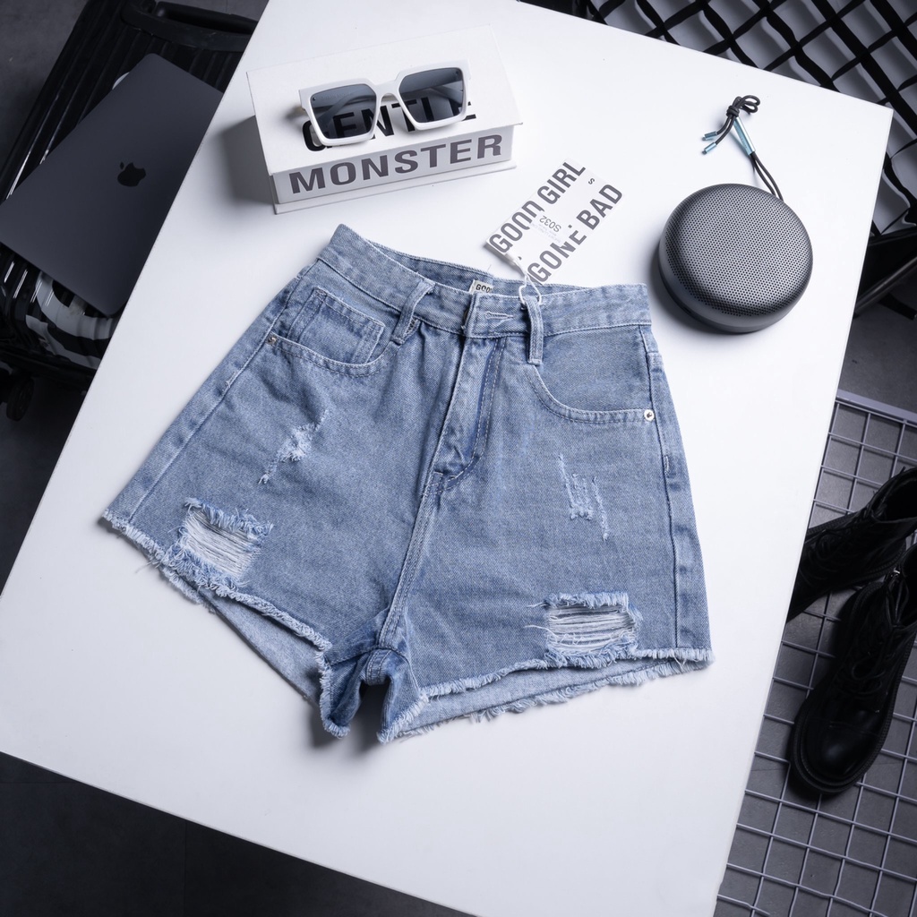Quần jean nữ short lưng cao ống rách vải denim bền đẹp dễ phối đồ William - AT191