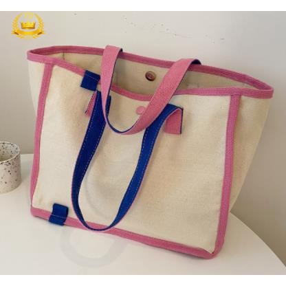 Túi Xách Canvas Cỡ Lớn Màu Sắc Tương Phản Thời Trang Cho Nữ