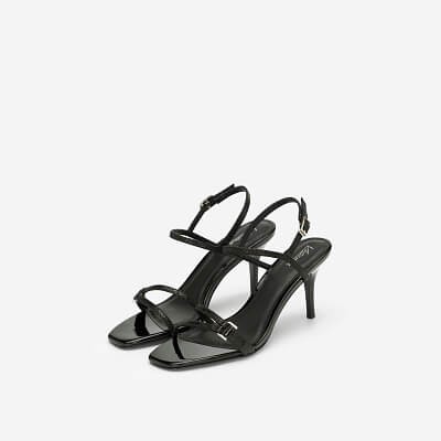 Vascara Giày Sandal Cao Gót Vân Da Rắn Metallic - Màu Đen