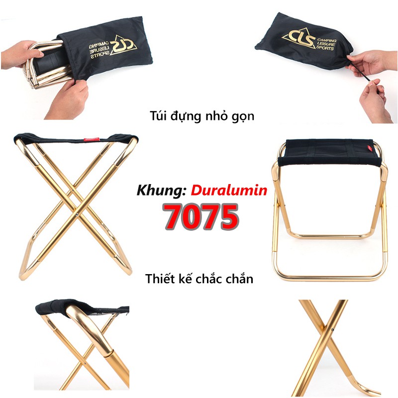 Ghế du lịch xếp gọn 7075, siêu gọn nhẹ, dễ mang theo khi đi câu cá, du lịch, dã ngoại, cắm trại - Ghế xếp mini VT164