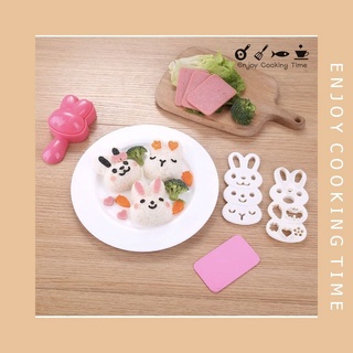 Khuôn ép cơm bento thỏ cán dài kèm tấm cắt trang trí hàng xuất Nhật