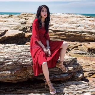 (Hàng sẵn) Váy boho đỏ dáng dài Váy maxi dài đỏ