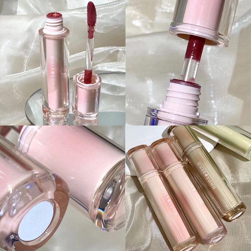 OULESONG Son Kem Bóng Chống Thấm Nước Thương Hiệu Thiết Kế Vỏ Hình Trà Độc Đáo Iced Tea Mirror Surface Lip Glaze