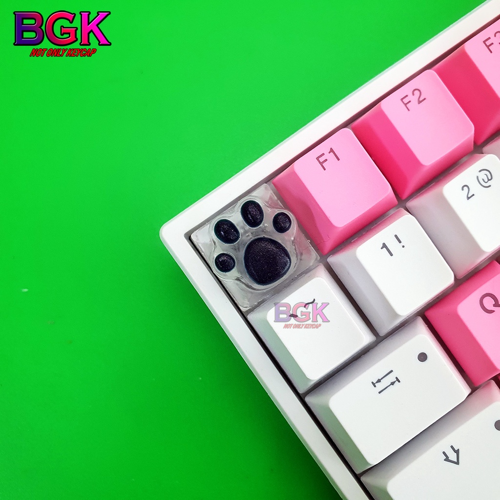 Keycap Lẻ Artisan Dấu Chân Mèo dễ thương đen trong suốt ( cast resin nhiều lớp, Keycap bàn phím cơ,keycap resin độc lạ )