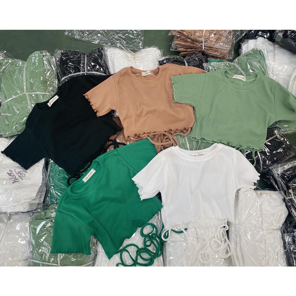 [Ảnh thật/Video] Áo thun gân croptop đan dây lưng - 29feb.closet - A52