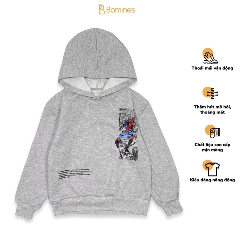 Áo hoodie bé trai Người nhện, áo chui đầu mùa đông Bomines 16-38kg