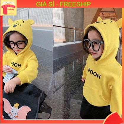 Áo hoodie cho bé gái 3-8 tuổi lót lông hình Gấu, Áo nỉ có mũ trẻ em kiểu dáng thời trang