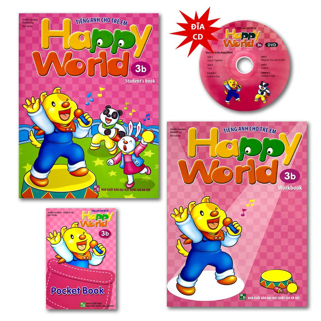 Sách - Tiếng Anh Cho Trẻ Em - Happy World - 3 (Bộ 2 quyển, 1 sổ tay, 1 đĩa DVD) ( 2 phần, lẻ tùy chọn) | BigBuy360 - bigbuy360.vn