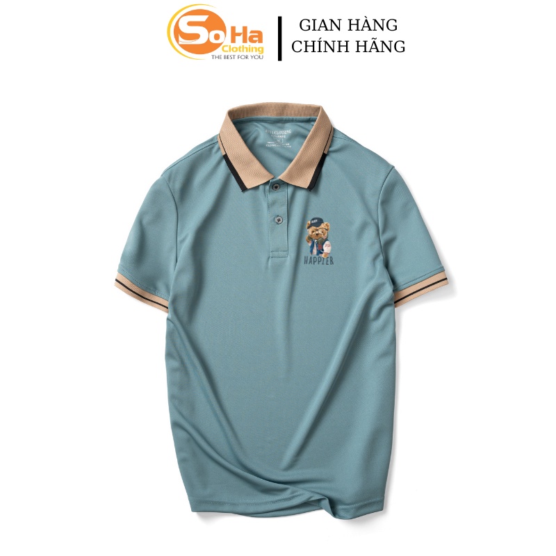Áo POLO nam cổ bẻ Gấu HAPPINER VIỀN  vải cá sấu dệt kim xuất xịn,chuẩn form, sang trọng ,thanh lịch - SOHA CLOTHING
