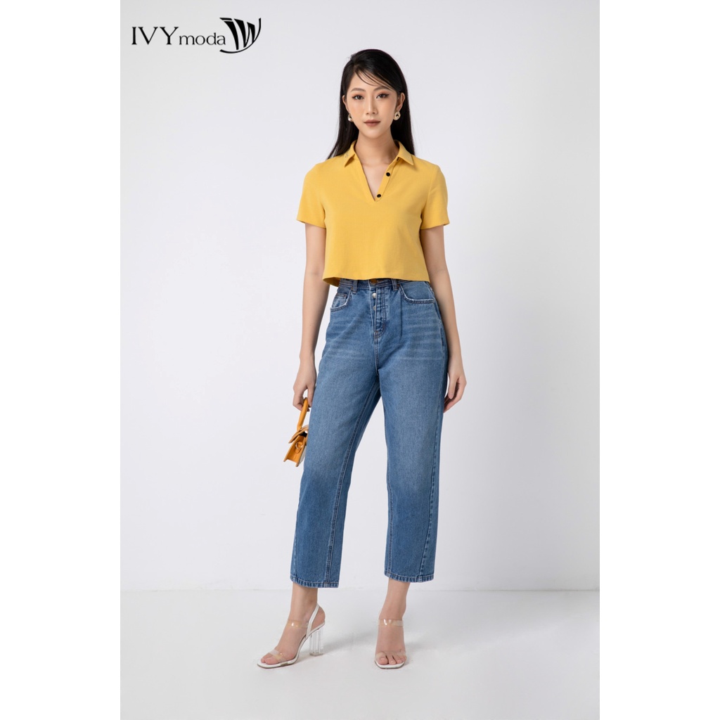 Quần jeans baggy nữ khóa cách điệu IVY moda MS 25B8049