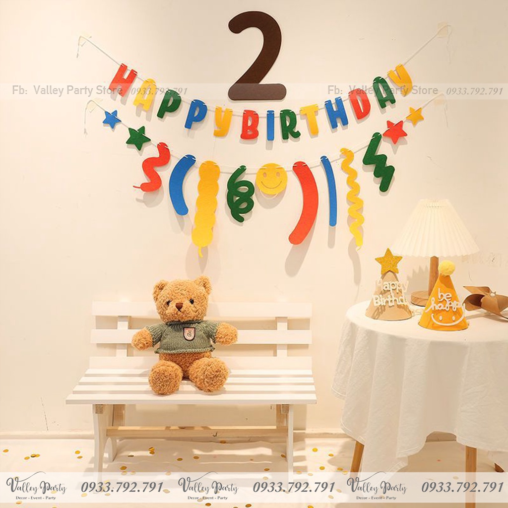 Set sinh nhật hàn quốc FREE SHIP Dây cờ sinh nhật hàn quốc, Dây chữ Happy birthday vải nỉ hàn quốc y ảnh