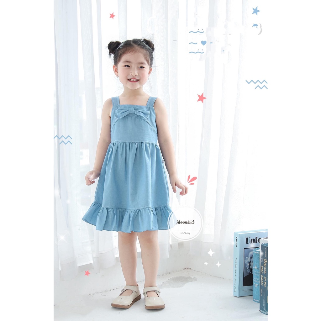 Váy bò nơ ngực siêu mềm bé gái