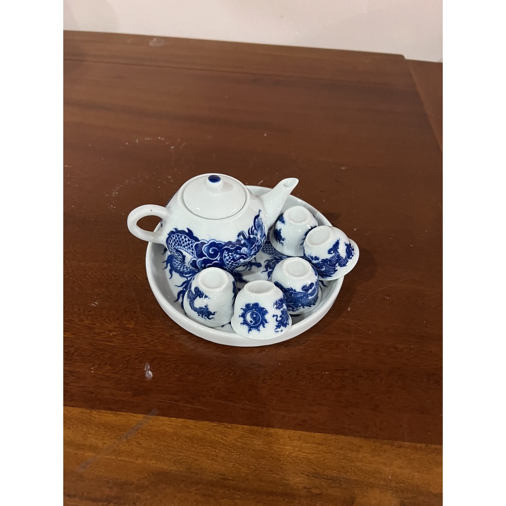 Bộ ấm chén pha trà thờ men lam